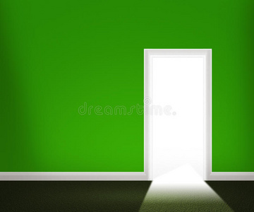 打开绿色墙壁上的门