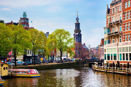 阿姆斯特丹旧城运河，船只。