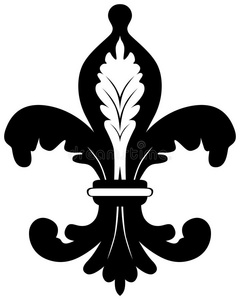 法国的寓百合花大纲薄符号,黑白色背景上莫