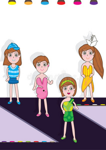 性感的女人戏谑在舞台服装芭蕾舞演员和舞台表演卡通舞台与不同的机器