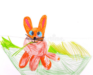 孩子的画。兔子。