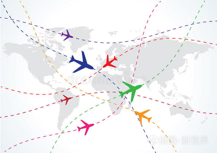 带飞机的世界旅游地图