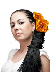 乡村风格的黑发女子肖像