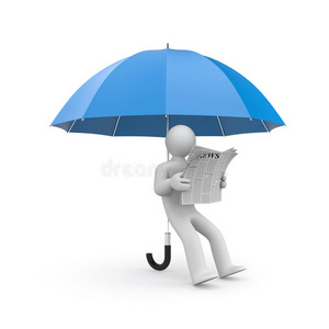 人们在雨伞下看报纸