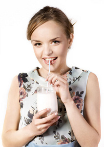 牛奶 美女 特写镜头 能量 白种人 面对 饮食 头发 生活