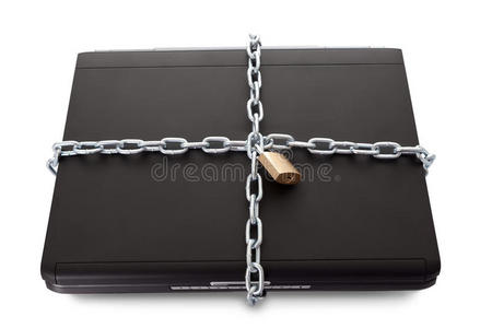 带锁链的笔记本电脑