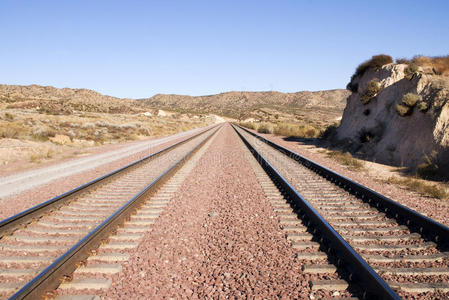 沙漠中的两条铁轨