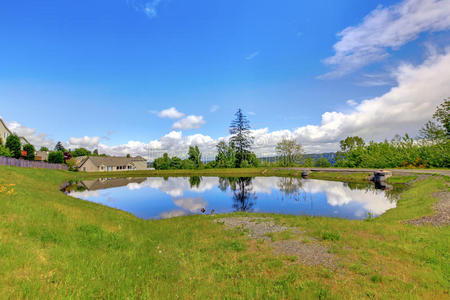 美国住宅附近的一个小湖.照片