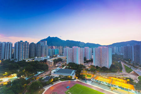 日落时分的香港市区
