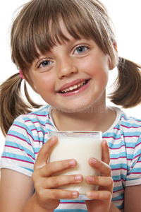 喝着牛奶的快乐小女孩