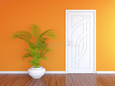 白色门和橙色墙