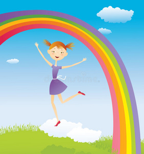 云和彩虹上的女孩