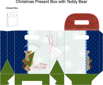 用泰迪熊做圣诞礼品盒模板。