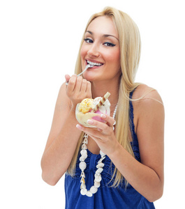 吃冰淇淋的快乐女人
