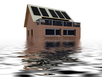 带太阳能板的漂浮式可持续房屋
