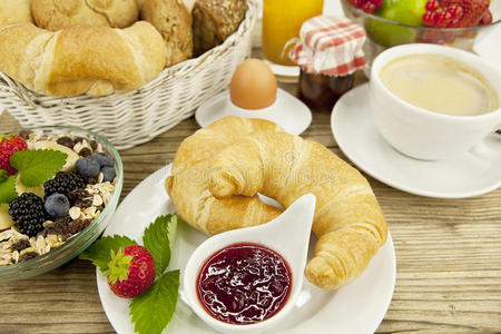 早上餐桌上的传统法式早餐