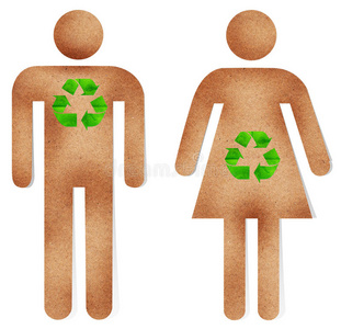 绿色回收标志的男女纸工艺