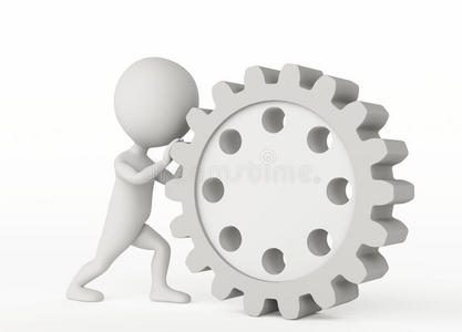 推动工作三维人形角色推动齿轮照片