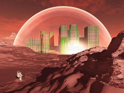 不适宜居住的星球上的圆顶城市照片