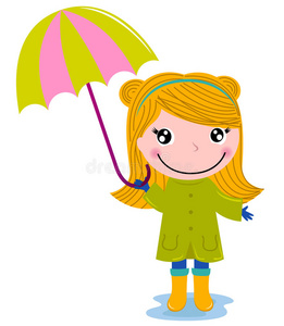 可爱的秋姑娘带着雨伞图片