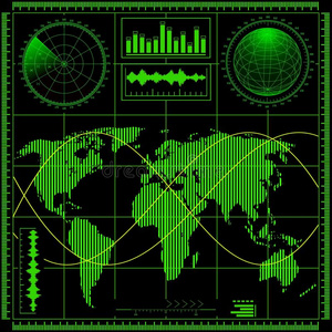 矢量目标十字线雷达屏幕(声纳)sci fi 未来派模板图形触摸用户界面hud