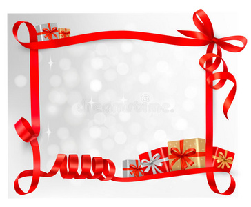 节日背景带红色礼品蝴蝶结和礼品盒