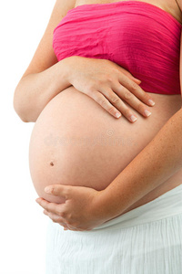 妇女怀孕肚子的特写镜头。