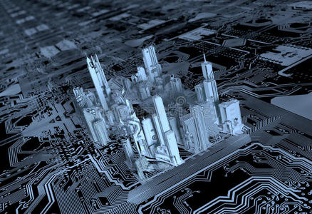 三维城市计算机芯片照片