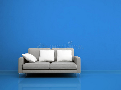 蓝墙现代灰色沙发图片