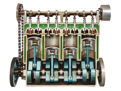 经典汽车发动机的复古模型