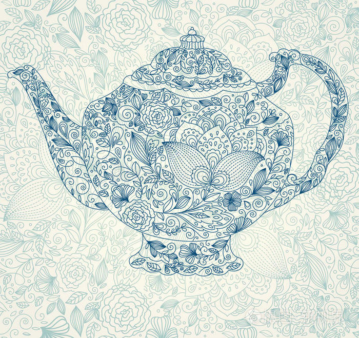 漂亮的花边茶壶插画-正版商用图片0m2ea8-摄图新视界