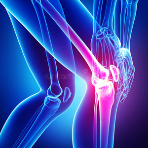 蓝色孤立的膝盖疼痛图片