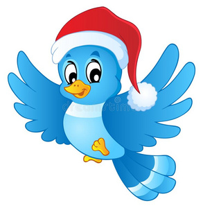 圣诞帽里的蓝色鸟