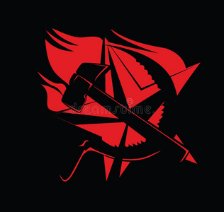 锤子和镰刀共产主义象征红色在黑色照片