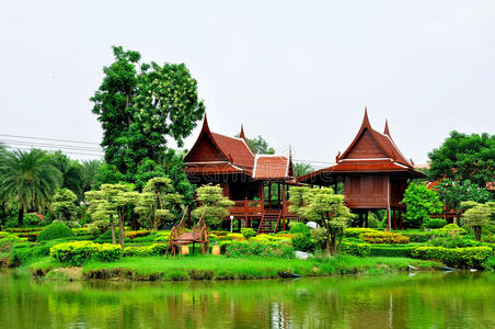 木材 房子 村庄 文化 乡村 别墅 泰国 亚洲 美丽的 农场