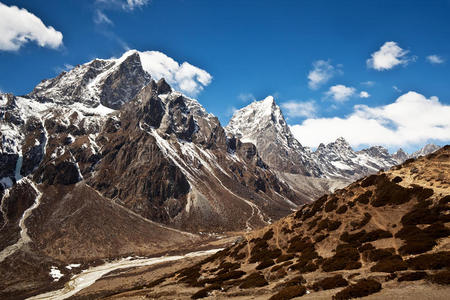 尼泊尔珠穆朗玛峰地区的山地景观