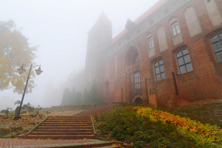 奎兹恩城堡和大教堂的雾天