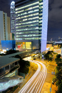 香港夜景带车灯图片