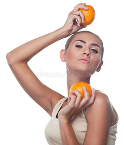 节食 饮食 柑橘 美女 特写镜头 成人 照顾 头发 面对