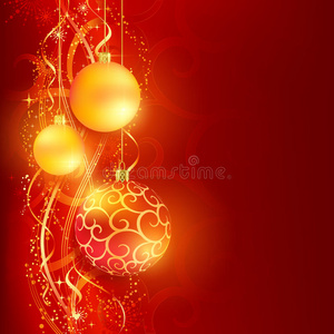 红色金色圣诞背景和装饰品