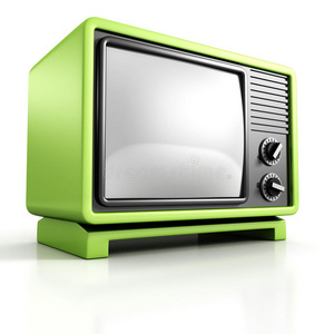 白色背景的绿色复古电视机