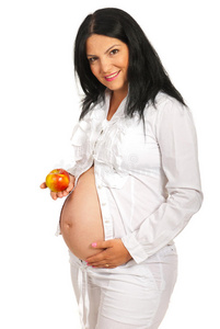 在室内 怀孕 黑发 身体 健康 幸福 苹果 成人 腹部 婚前协议