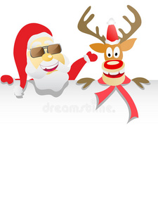圣诞老人和驯鹿拿着白纸