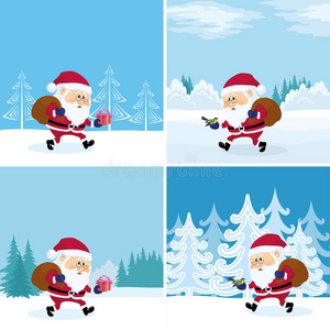 性格 庆祝 风景 插图 圣诞老人 森林 概述 礼物 假日