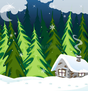 季节 圣诞节 木屋 幸福 冷杉 风景 场景 月亮 艺术 小屋