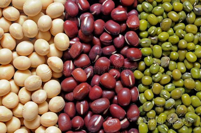 青黄黑绿豆干豆-干食物很多豆子混合bea红豆特写黑豆红豆美味的红豆