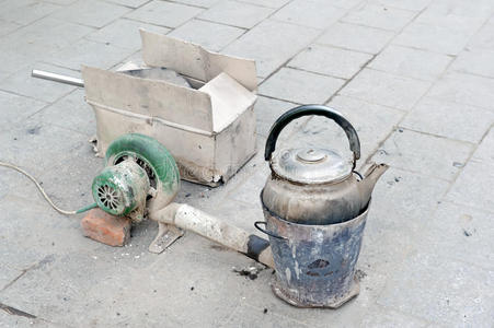 中国街上的旧水壶。