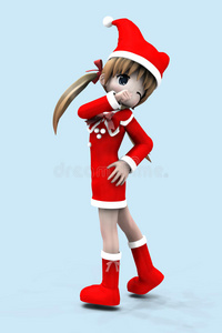 穿圣诞礼服的3d动画女孩