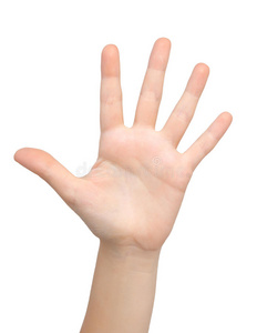 女人的手显示五个