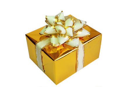 白色背景的金色礼品盒。